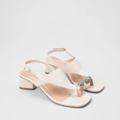 Sandália Feminina Penélope Salto Geométrico Enfeite Pedraria Off White