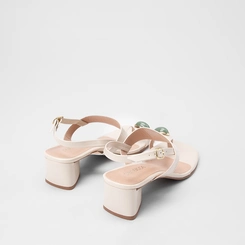 Sandália Feminina Penélope Salto Geométrico Enfeite Pedraria Off White