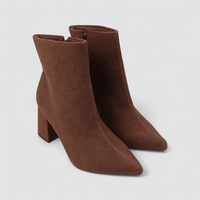 Ankle Boot Feminina Penélope Salto Bloco Camurça Marrom