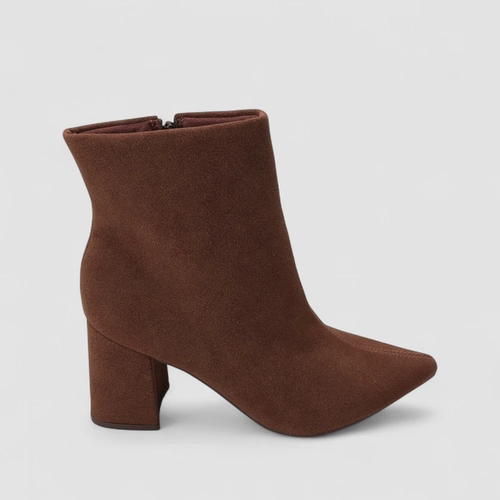 Ankle Boot Feminina Penélope Salto Bloco Camurça Marrom