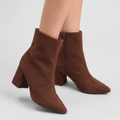 Ankle Boot Feminina Penélope Salto Bloco Camurça Marrom
