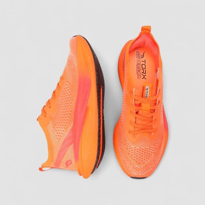 Tênis Esportivo Masculino Torx Knit Laranja Neon com Placa de Carbono