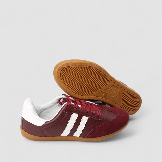 Tênis Casual Feminino Penélope Detalhe Recorte Camurça Vinho