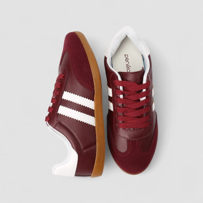 Tênis Casual Feminino Penélope Detalhe Recorte Camurça Vinho