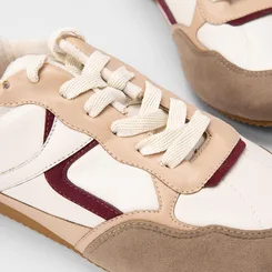 Tênis Casual Feminino Gabriela Detalhe Recorte Camurça Off White
