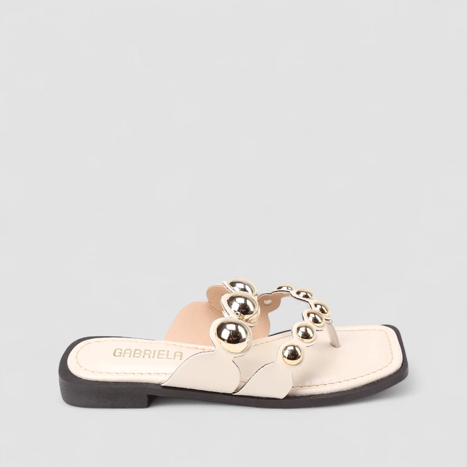 Tamanco Feminino Gabriela Esferas Douradas Off-White