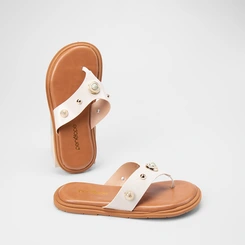 Tamanco Feminino Penélope Tachas & Pedraria Branco & Caramelo