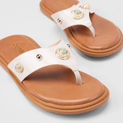 Tamanco Feminino Penélope Tachas & Pedraria Branco & Caramelo