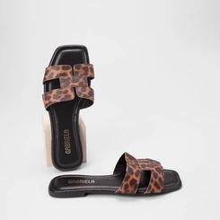 Rasteira Feminina Gabriela Essenciais Vazados Animal Print Onça Multicolor