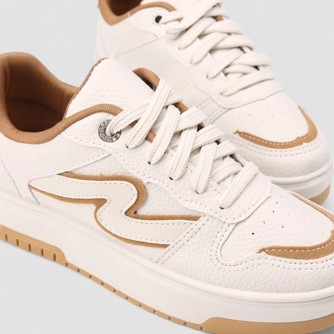 Tênis Casual Feminino Gabriela Texturizado Branco & Caramelo