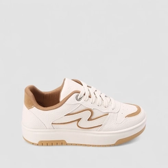 Tênis Casual Feminino Gabriela Texturizado Branco & Caramelo