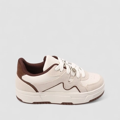 Tênis Casual Feminino Gabriela Pingente Flor Off White & Marrom