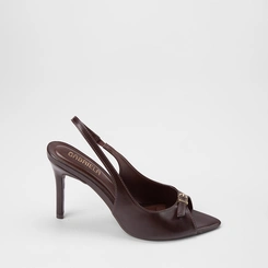 Peep Toe Slingback Feminina Gabriela Enfeite Fivela Marrom