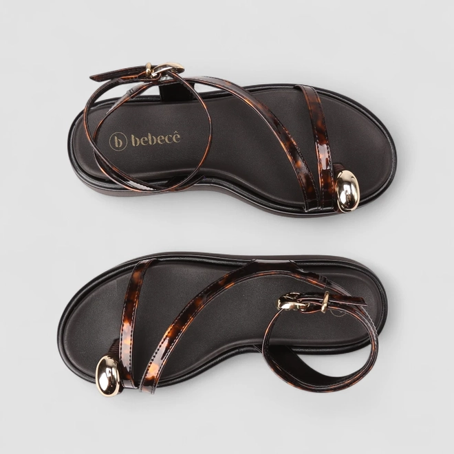 Sandália Feminina Bebecê Flatform Tartaruga Preto
