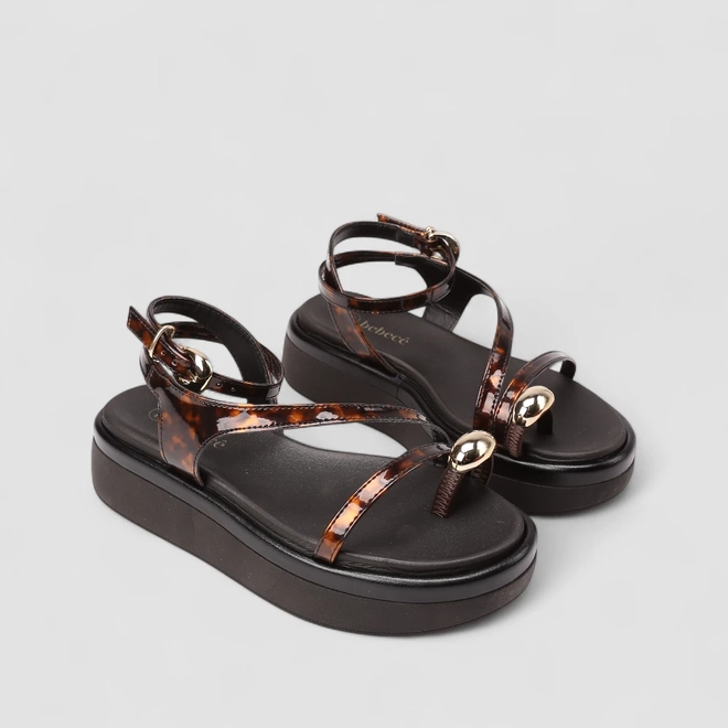 Sandália Feminina Bebecê Flatform Tartaruga Preto