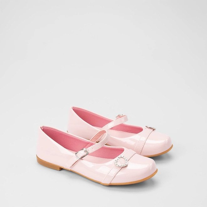 Sapatilha Boneca Infantil Gabrielinha Enfeite Coração Strass & Verniz Rosa