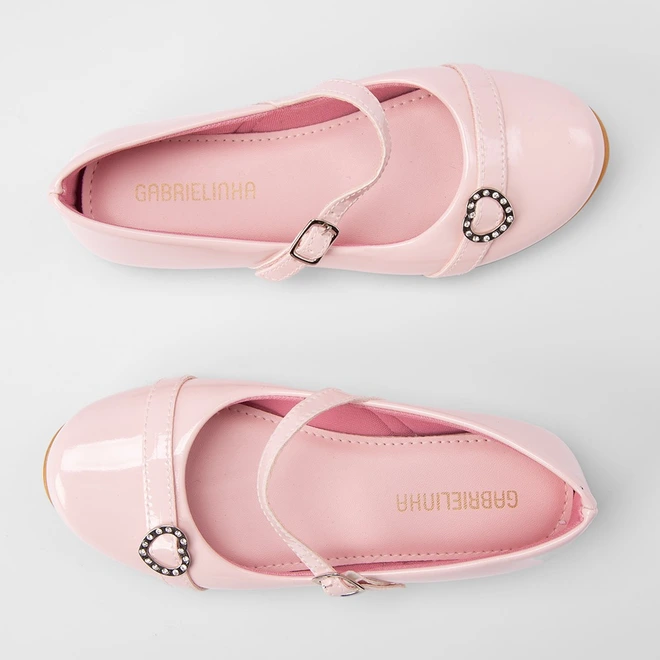 Sapatilha Boneca Infantil Gabrielinha Enfeite Coração Strass & Verniz Rosa