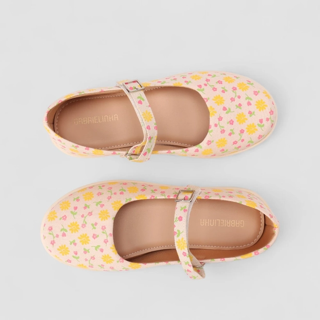 Sapatilha Infantil Feminina Gabrielinha Fivela Flores Bege
