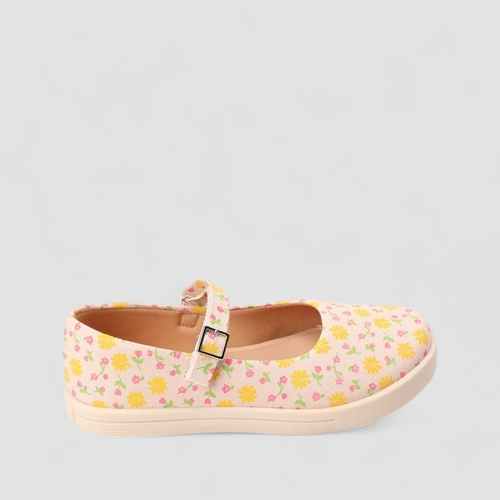 Sapatilha Infantil Feminina Gabrielinha Fivela Flores Bege