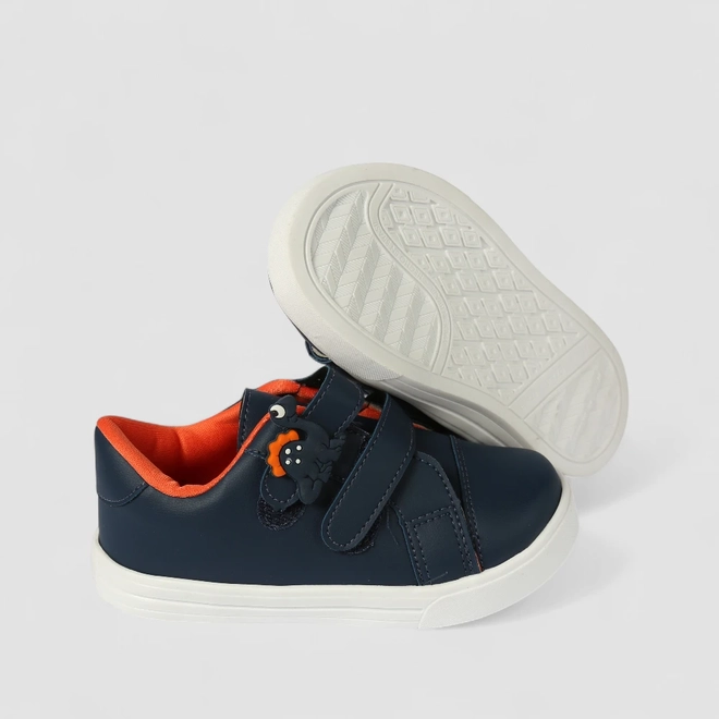 Tênis Casual Bebê Vertus Dinossauro Tiras Contato Marinho
