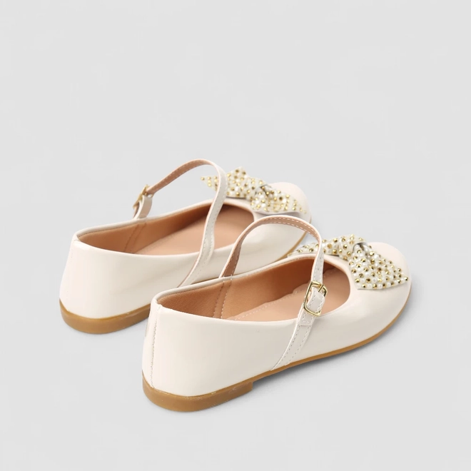 Sapatilha Infantil Gabrielinha Boneca Verniz Laço Pedrarias Off White