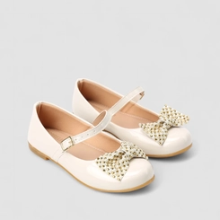 Sapatilha Infantil Gabrielinha Boneca Verniz Laço Pedrarias Off White
