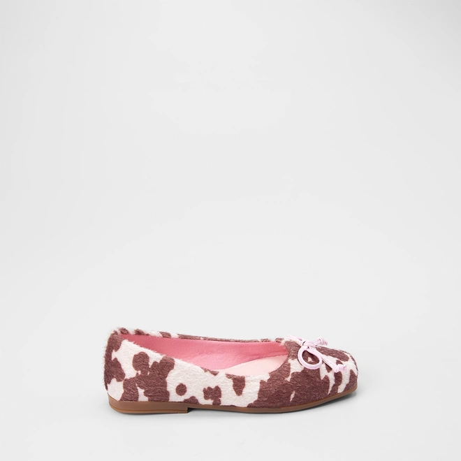 Sapatilha Boneca Infantil Gabrielinha Enfeite Laço Animal Print Vaca Off White