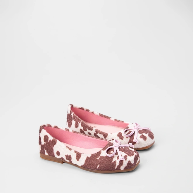 Sapatilha Boneca Infantil Gabrielinha Enfeite Laço Animal Print Vaca Off White