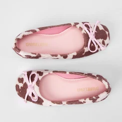 Sapatilha Boneca Infantil Gabrielinha Enfeite Laço Animal Print Vaca Off White