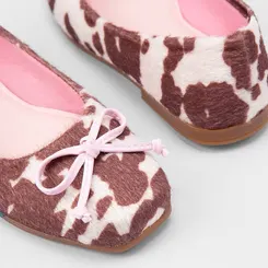 Sapatilha Boneca Infantil Gabrielinha Enfeite Laço Animal Print Vaca Off White