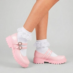 Sapatilha Boneca Infantil Gabrielinha Detalhe Coração Strass & Verniz Rosa