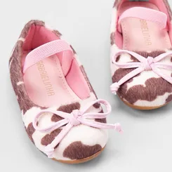 Sapatilha Boneca Bebê Gabrielinha Enfeite Laço Animal Print Vaca Off White