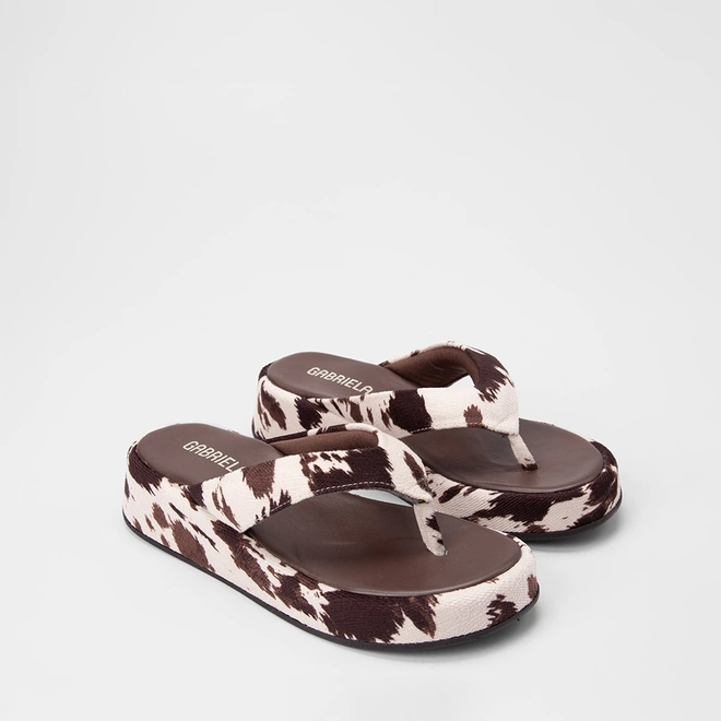Tamanco Feminino Gabriela Flatform Animal Print Vaca Multicolor