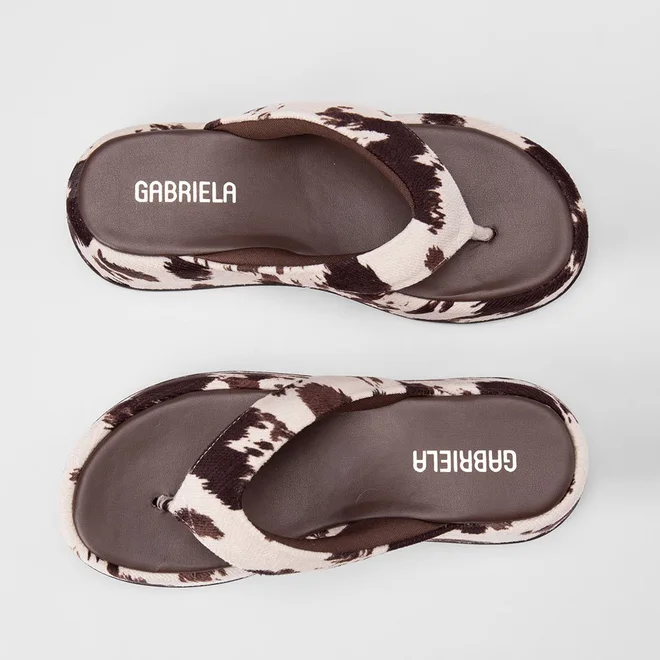Tamanco Feminino Gabriela Flatform Animal Print Vaca Multicolor