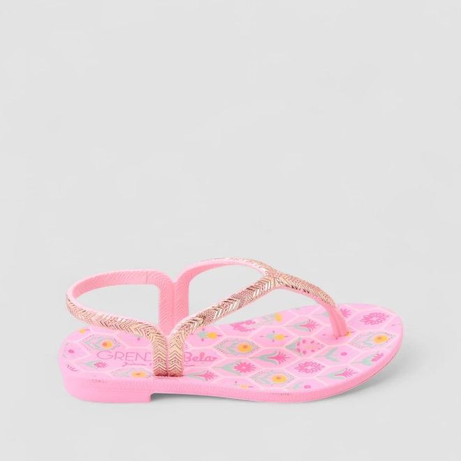 Chinelo Feminino Grendha Floral Metalizado Rosa
