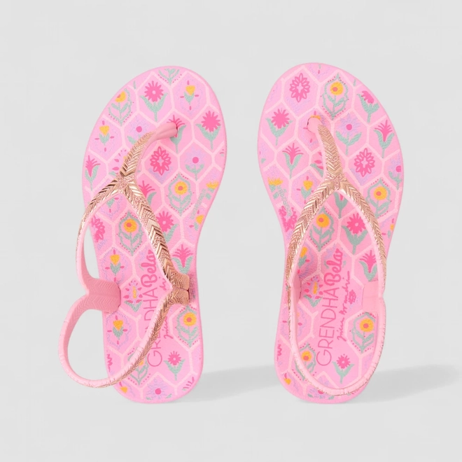 Chinelo Feminino Grendha Floral Metalizado Rosa