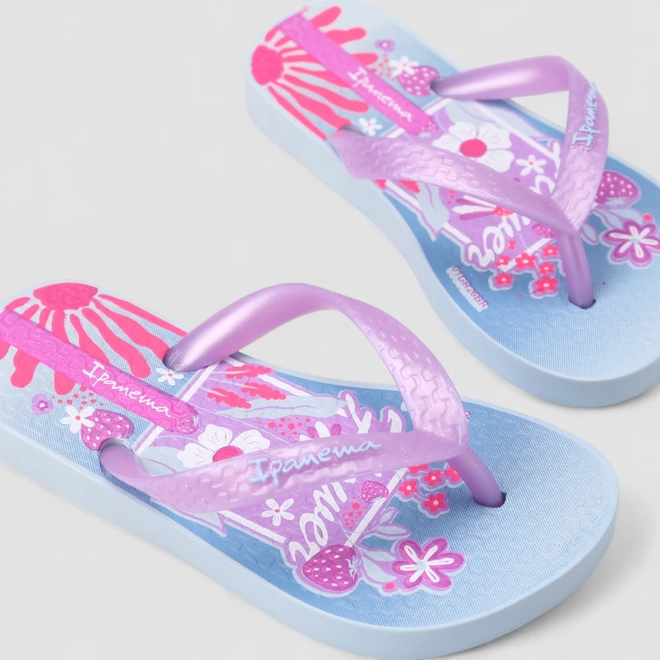 Chinelo Infantil Ipanema Flores Azul & Roxo