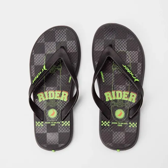 Chinelo Infantil Rider R1 Style Skate Preto & Verde