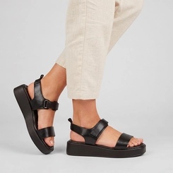 Sandália Feminina Gabriela Flatform Ajustável Preto