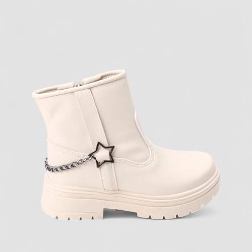 Bota Coturno Infantil Gabrielinha Com Corrente & Estrela Off White
