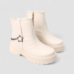 Bota Coturno Infantil Gabrielinha Com Corrente & Estrela Off White
