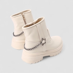 Bota Coturno Infantil Gabrielinha Com Corrente & Estrela Off White