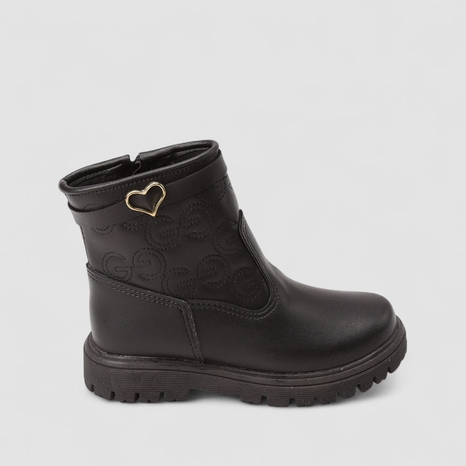 Bota Coturno Infantil Gabrielinha Detalhe Coração Preto