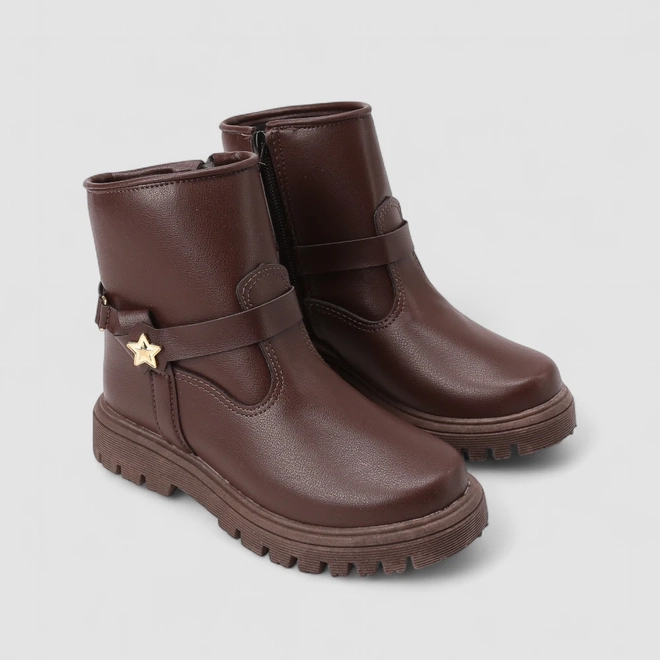 Bota Coturno Infantil Gabrielinha Detalhe Tira & Estrela Marrom