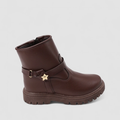 Bota Coturno Infantil Gabrielinha Detalhe Tira & Estrela Marrom