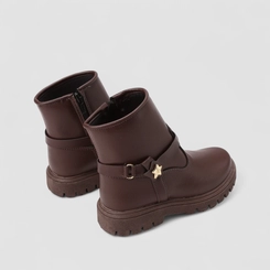 Bota Coturno Infantil Gabrielinha Detalhe Tira & Estrela Marrom