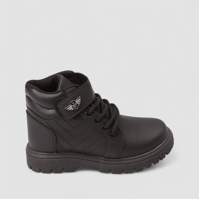 Bota Coturno Infantil Vertus Tira Contato Pespontos Detalhe Metálico Preto