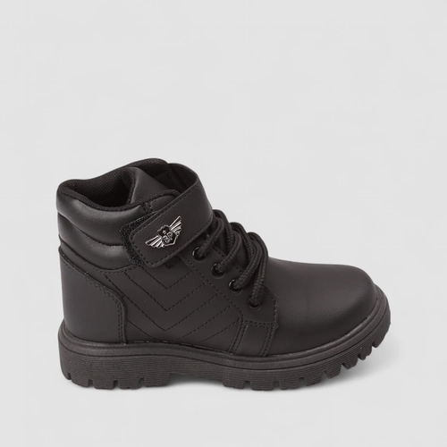 Bota Coturno Infantil Vertus Tira Contato Pespontos Detalhe Metálico Preto