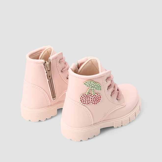Bota Coturno Bebê Gabrielinha Enfeite Cereja Rosa