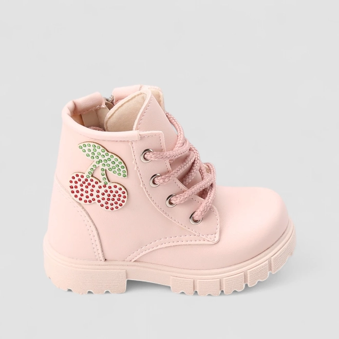 Bota Coturno Bebê Gabrielinha Enfeite Cereja Rosa
